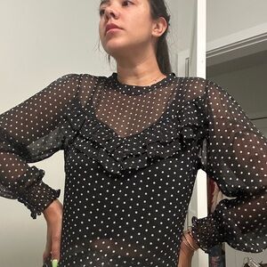 Black Sheer Polka Dot Blouse